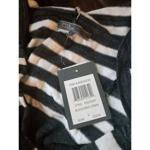 89th & Madison Black and White Striped Cardigan - Picture 3 of 4